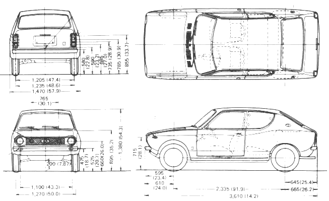 Bil (foto skitse tegning-bil ordning) Datsun 100 A E 10