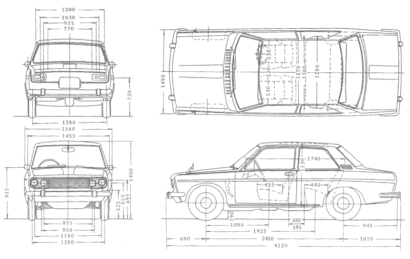 Bil (foto skitse tegning-bil ordning) Datsun 1600 510 Sport