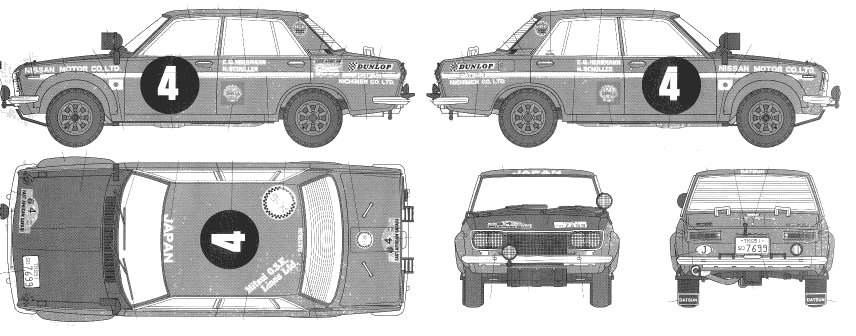 Bil (foto skitse tegning-bil ordning) Datsun 1600 510