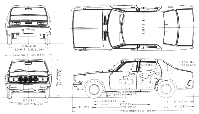 Bil (foto skitse tegning-bil ordning) Datsun 180 B 610