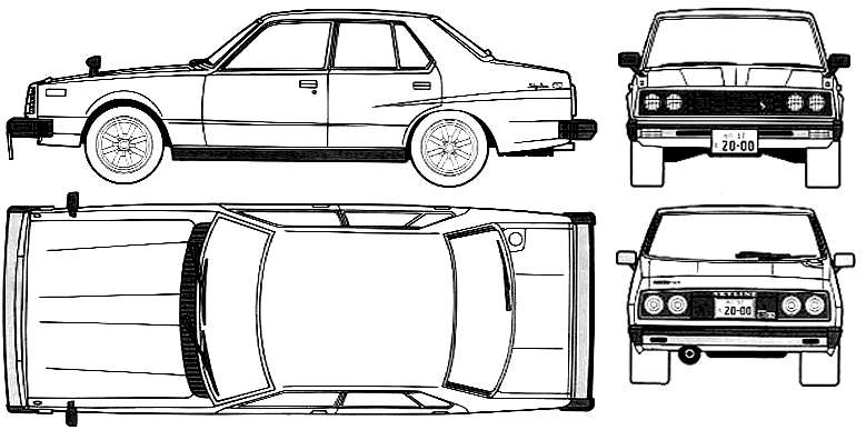 Bil (foto skitse tegning-bil ordning) Datsun 240K Skyline 2000 GT-ES 4-Door 1978
