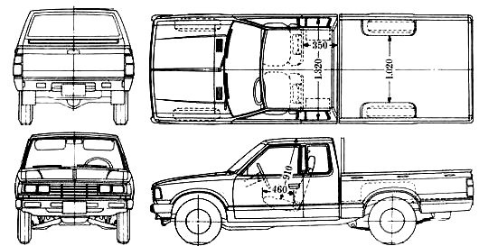 Bil (foto skitse tegning-bil ordning) Datsun 620 Pick-Up 1975