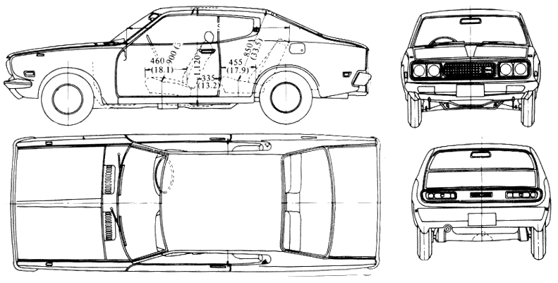 Bil (foto skitse tegning-bil ordning) Datsun Bluebird 180B 610 2-Door Hardtop