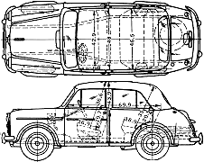Bil (foto skitse tegning-bil ordning) Datsun Bluebird 210 1958