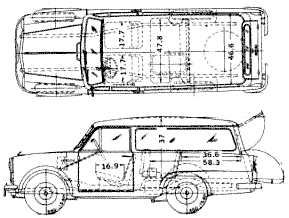 Bil (foto skitse tegning-bil ordning) Datsun Bluebird 211VPL 1960