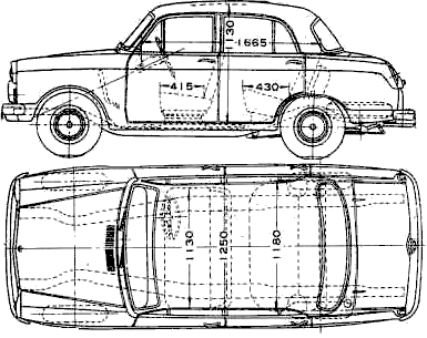 Bil (foto skitse tegning-bil ordning) Datsun Bluebird 310 1959