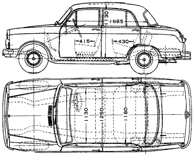 Bil (foto skitse tegning-bil ordning) Datsun Bluebird 310 1961
