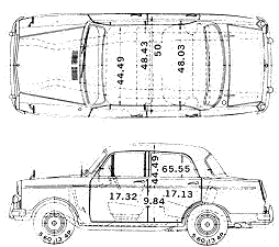 Bil (foto skitse tegning-bil ordning) Datsun Bluebird 312 1963