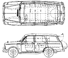 Bil (foto skitse tegning-bil ordning) Datsun Bluebird 312 Wagon 1963