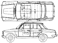 Bil (foto skitse tegning-bil ordning) Datsun Bluebird 410 1965