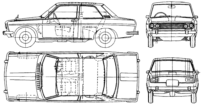 Bil (foto skitse tegning-bil ordning) Datsun Bluebird 510 1600 2-Door 1969