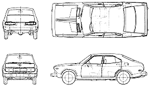 Bil (foto skitse tegning-bil ordning) Datsun Bluebird 610 4-Door 1975
