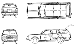 Bil (foto skitse tegning-bil ordning) Datsun Bluebird 610 Wagon 1975