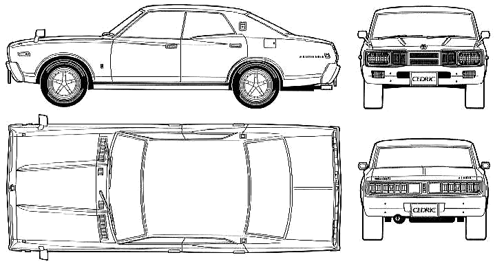 Bil (foto skitse tegning-bil ordning) Datsun Cedric 330C 4-Door 2000SGL-E 1975