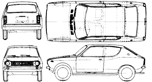 Bil (foto skitse tegning-bil ordning) Datsun Cherry 100A 3-Door
