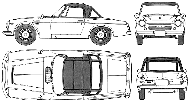 Bil (foto skitse tegning-bil ordning) Datsun Fairlady 2000 SR-311 1970