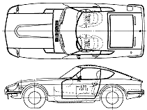 Bil (foto skitse tegning-bil ordning) Datsun Fairlady 240Z 1972