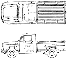 Bil (foto skitse tegning-bil ordning) Datsun Pick-up 222PLG 1961