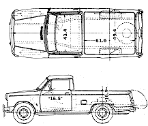 Bil (foto skitse tegning-bil ordning) Datsun Pick-up 320NL 1964