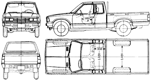 Bil (foto skitse tegning-bil ordning) Datsun Pick-up 521L 1979