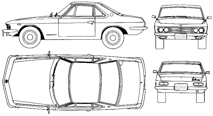Bil (foto skitse tegning-bil ordning) Datsun Silvia 1600 Coupe CSP311 1965