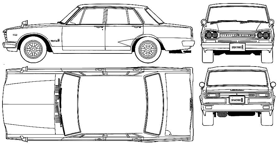 Bil (foto skitse tegning-bil ordning) Datsun Skyline C10 GT-R 4-Door 1969