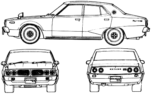 Bil (foto skitse tegning-bil ordning) Datsun Skyline C110 240K GT-X 4-Door 1972