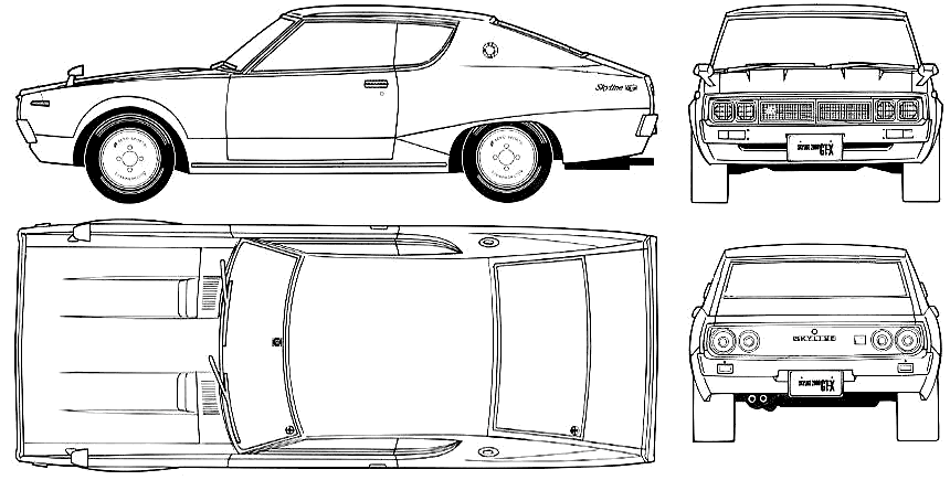 Bil (foto skitse tegning-bil ordning) Datsun Skyline C110 GT-X 1972