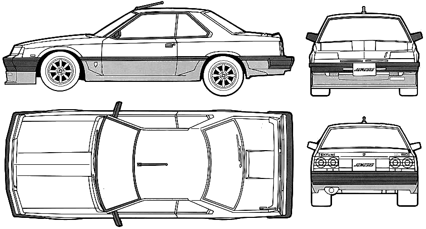 Bil (foto skitse tegning-bil ordning) Datsun Skyline R30 Coupe 1982