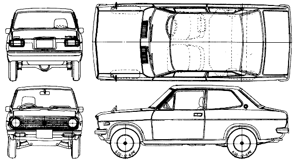 Bil (foto skitse tegning-bil ordning) Datsun Sunny 1200 Deluxe 2-Door 1972