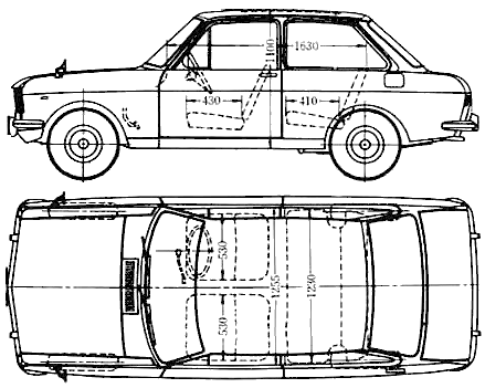 Bil (foto skitse tegning-bil ordning) Datsun Sunny 2-Door 1965