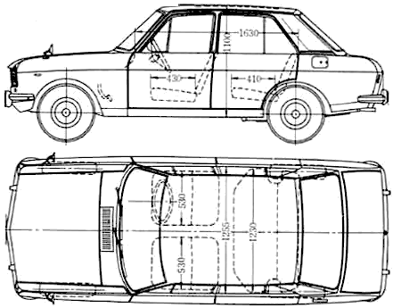 Bil (foto skitse tegning-bil ordning) Datsun Sunny 4-Door 1965