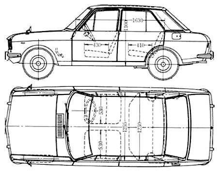 Bil (foto skitse tegning-bil ordning) Datsun Sunny B10 4-Door 1968