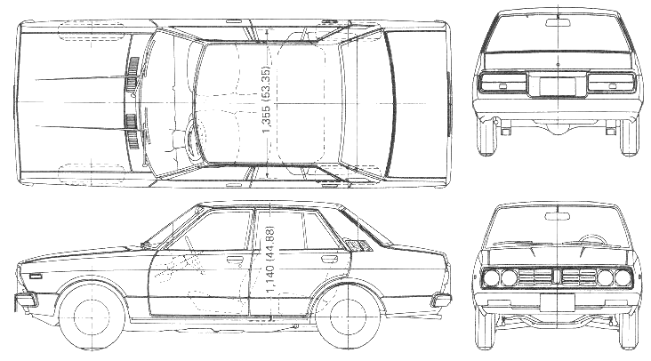 Bil (foto skitse tegning-bil ordning) Datsun Violet 160J 1978
