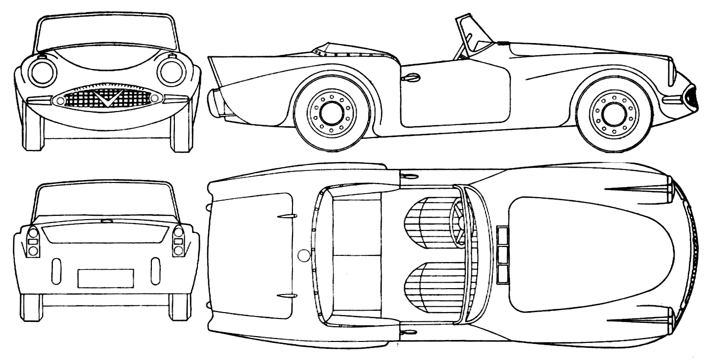 Кола (снимка скица рисунка коли схема) Daimler Dart SP 250